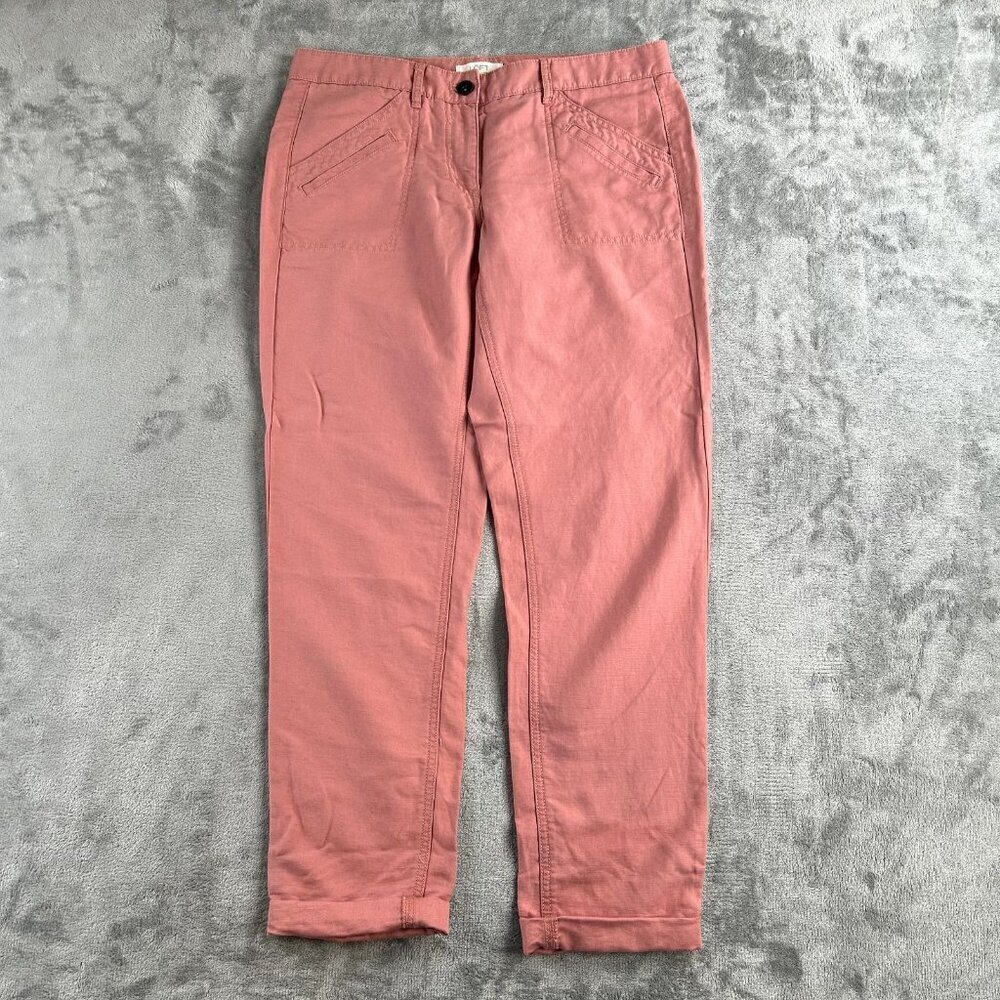 LOFT Linen Cotton Stretch Chino Cropped Pants Mauve Pink Lightweight Size 2